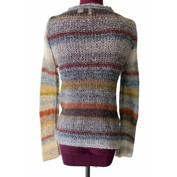 Anthropologie MOTH Sweater Crewneck Raya Striped Open Knit Wool Mohair size Medi - Picture 3 of 7